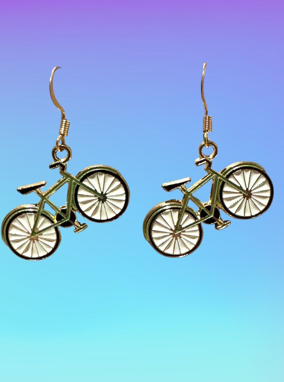Gold Plated and Enamel Bicycle Charm 10kt Gold Earrings #2249